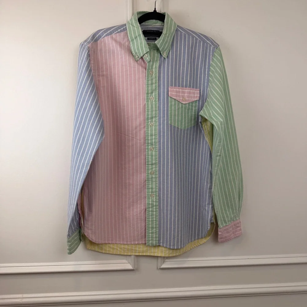 Polo Ralph Lauren Mens Classic Fit Colorblock Striped Oxford Shirt Multi Small